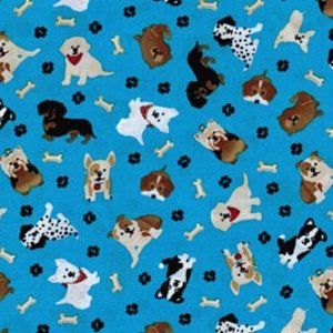 Puppy Dogs & Bones Teal 100% Cotton Fabric 1 Yard